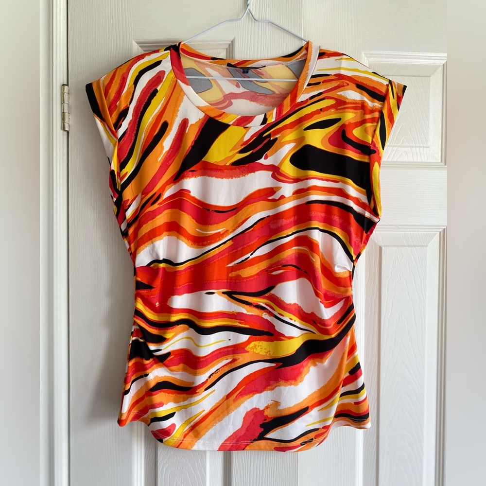 RACHEL Rachel Roy Orange Red Fitted Graphic Blouse